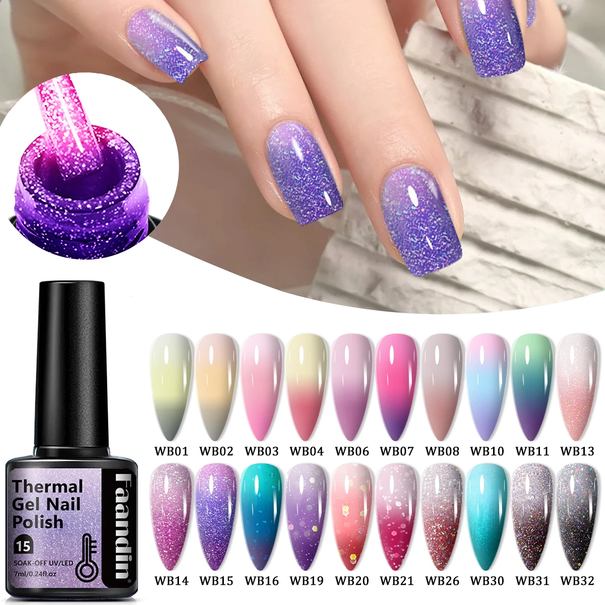 Faandin 5 قطع/مجموعة 7 مل * 5 قطع، تأثير الطلاء السميك أفضل عند تغيير درجة الحرارة، عصرية وملونة، مجموعة طلاء أظافر جل متغيرة درجة الحرارة، هدية مثالية، جل طلاء الأظافر، سهل الإزالة، شراء بالجملة لصالونات الأظافر، جل طلاء الأظافر #2