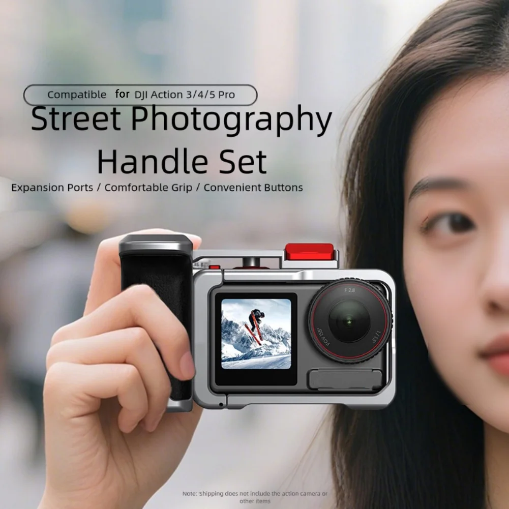 

Для DJI ACTION 5 Pro ручка для уличной фотографии, алюминиевая кнопка затвора Aolly, ручка для фотографии, расширяющая клетка для кроликов
