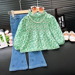 Children's Clothing Sets Cute Flower Doll Shirt + Love Embroidered Jeans 2pcs Sets Girls Clothes Set 3 To 7 Years Outfit Set