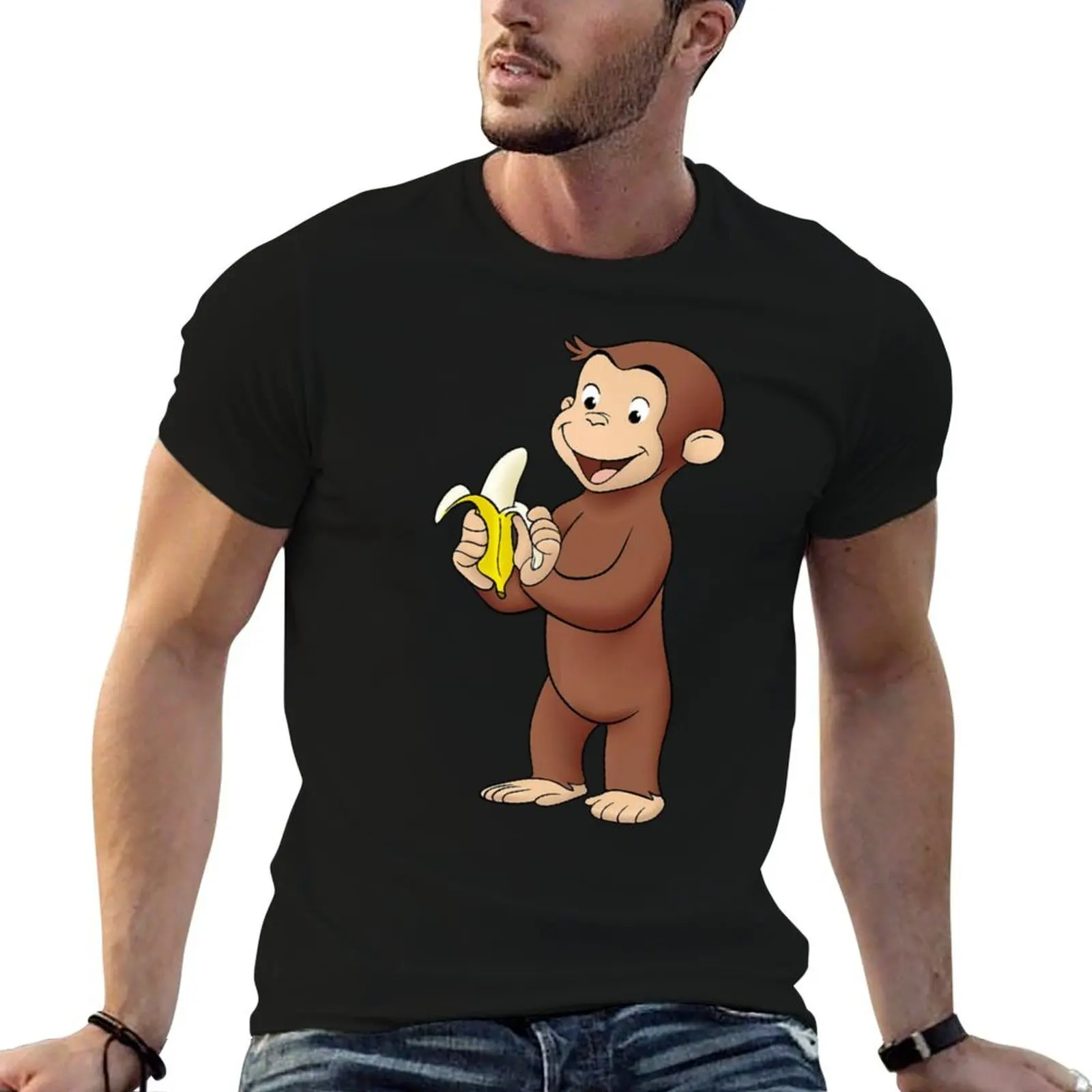 

funny and cute curious george monky T-Shirt man t shirt heavy cotton funny t shirts cotton anime t shirts for man T-Shirt