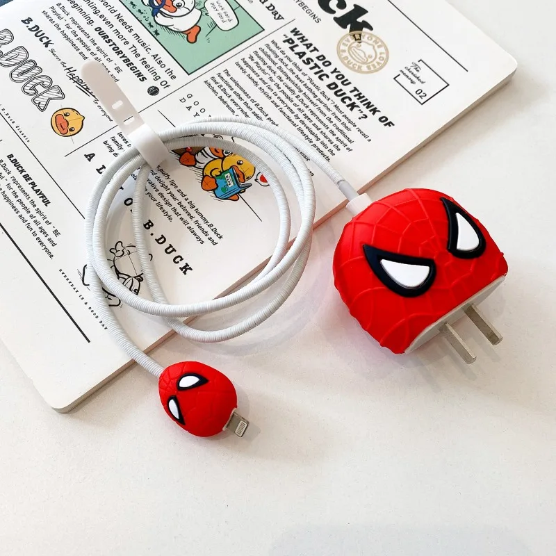 Marvel Spiderman for IPhone 18w/20w Charger Protective Case cartoon Data Cable Head Bite Protector Shell Sleeve Birthday Gifts