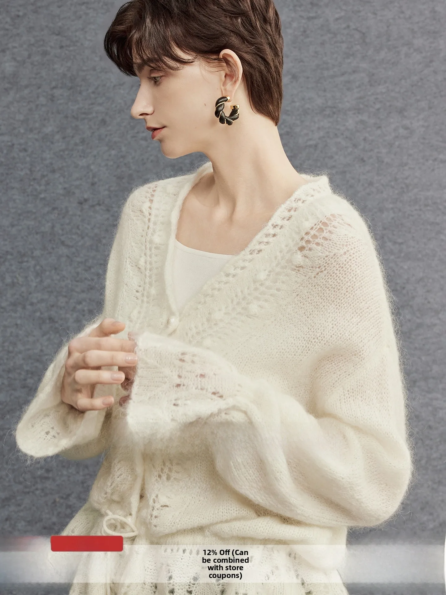 

Вязаный свитер Miiine с вырезами и бантом, V-образный вырез, универсальный, модный, женский