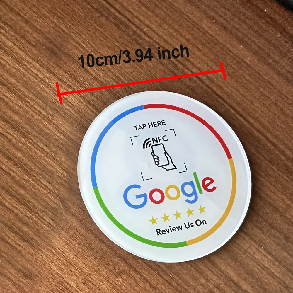 NFC215 Programmierbare Google Review Acryl-Aufkleberkarte, NFC-Stationstisch, 13,56 MHz, wasserdichter NFC-Ständer, Google Review Card