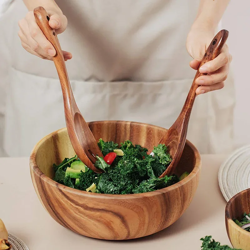 Acacia Wooden Bowl Japanese Style Wooden Tableware Household and Basin Fruit Plate Salad Whole Soup Bowl Wooden Bowl
