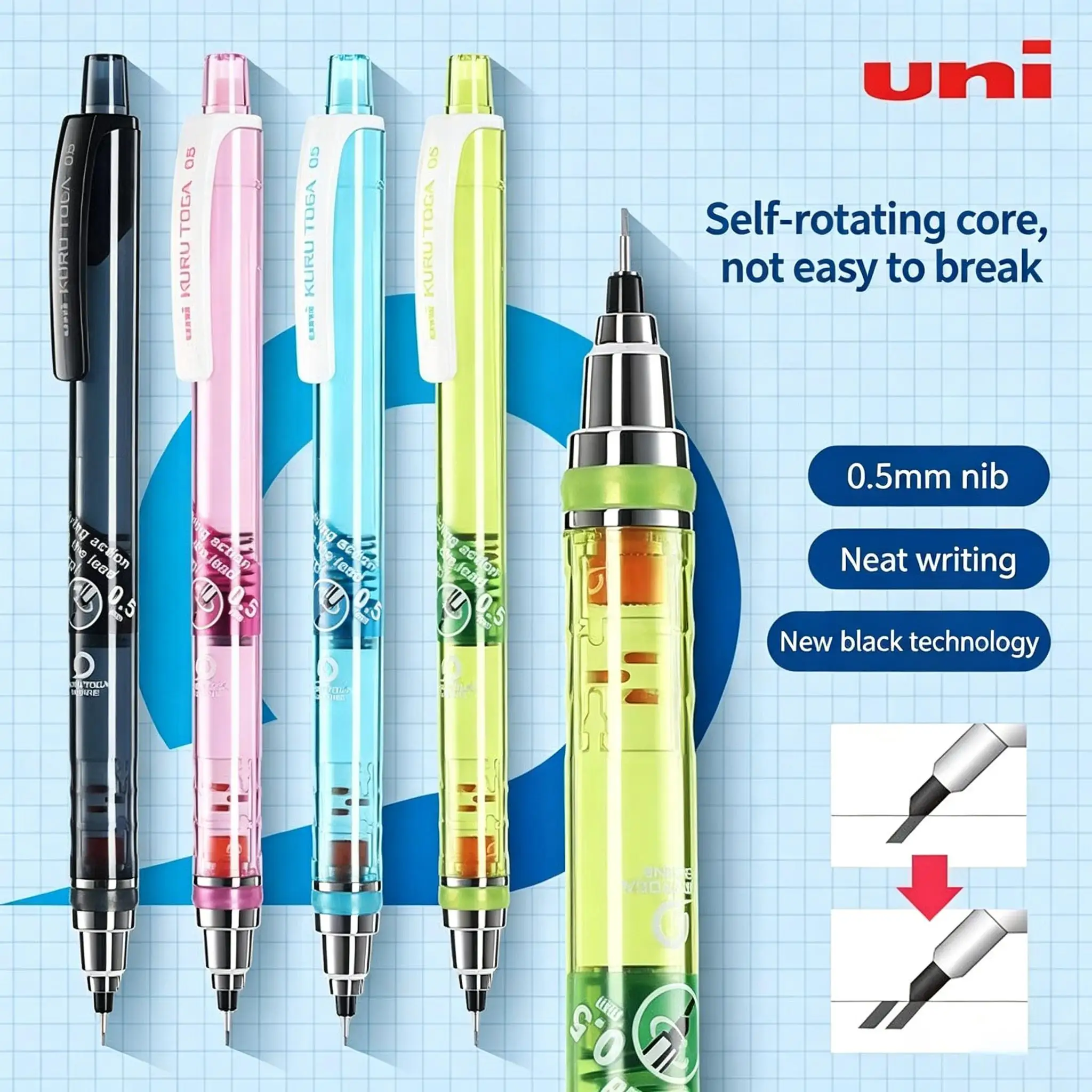 

Uni Kuru Toga Mechanical Pencil M5-450T 0.5mm Breakproof Lead Lapicero Lapices Portaminas with Eraser School Student Stationery