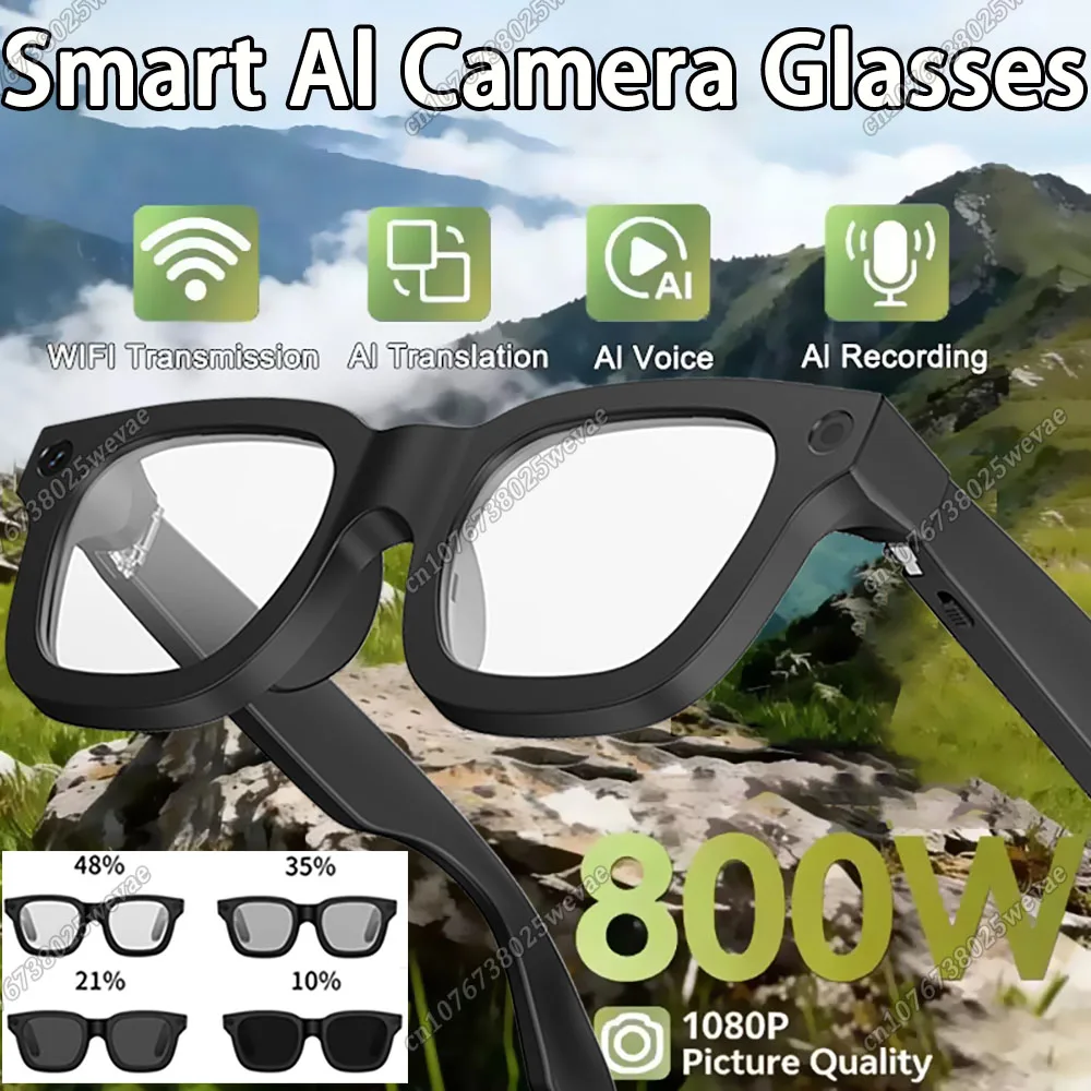2026New 8K HD AI Smart Glasses 800MP Camera Bluetooth Call Video Recording Voice Assistant Control Color Changing Sunglasses Men