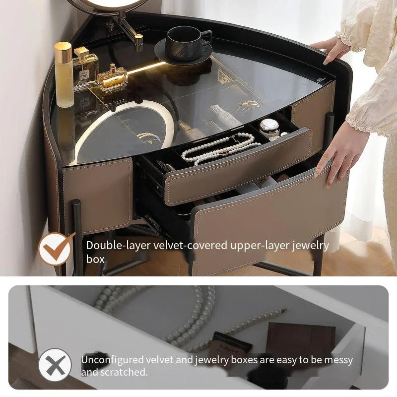 Mesa De tocador negra De lujo, silla, joyería, espejo compacto, tocadores De dormitorio, taburete, muebles De Coiffeuse De Chambre