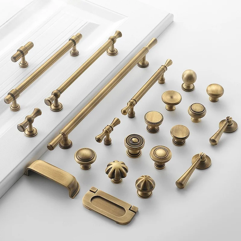 1 PCS Brushed Antique Brass Handles Luxury Kitchen Cabinet Pull Wardrobe Dresser Drawer Knob Furniture Hardware