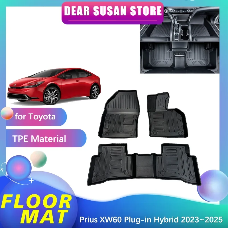 Car Floor Mat for Toyota Prius XW60 Plug-in Hybrid 2023~2025 2024 Foot TPE Liner Interior Carpet Pad Custom Cover Rug Accessorie