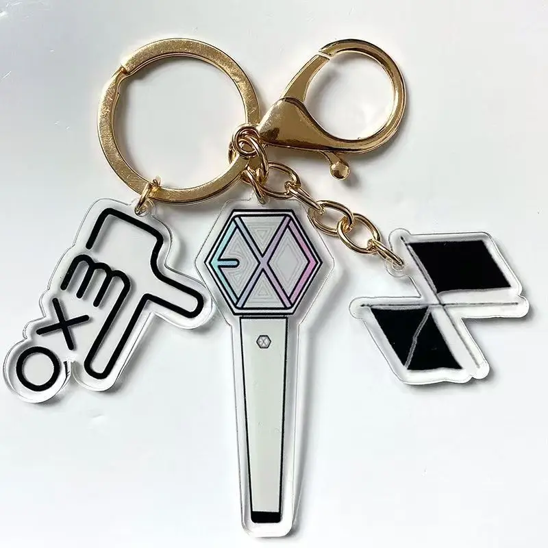 Kpop Idol Astro Ateez IU EXO Driedelige Acryl Lightstick Sleutelhanger Hanger Accessoires Dubbele Kanten Afdrukken Sleutelhanger Fans Gift