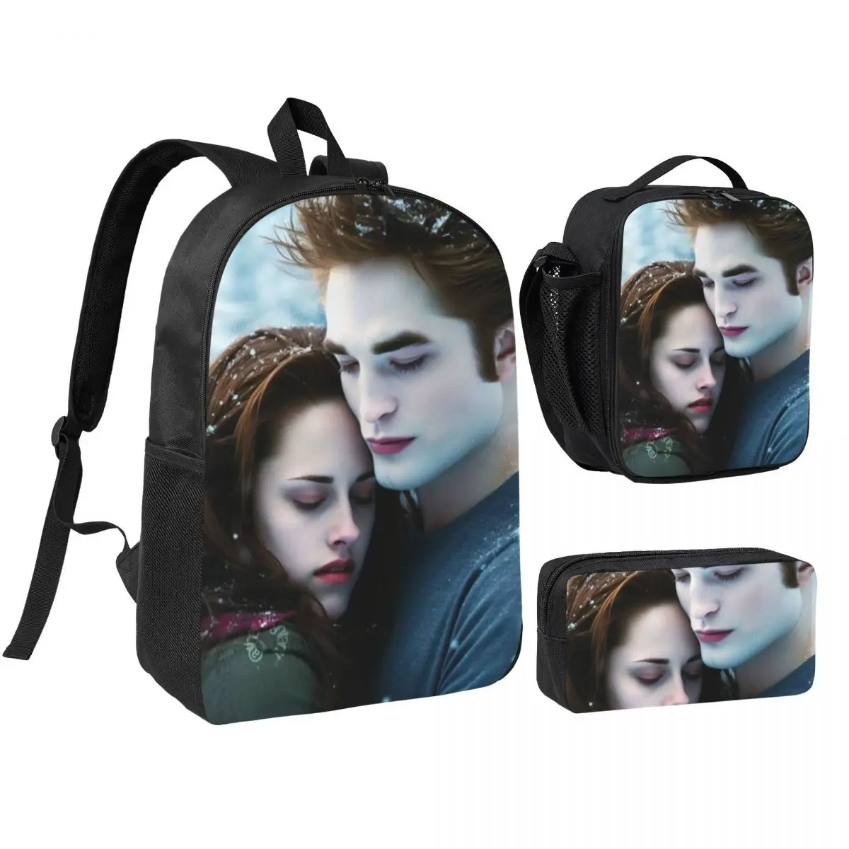 The Twilight Saga Edward Cullen Backpack Student BookBag School Bag Shoulder Bags 3ps Insulated Lunch Bag Pencil Case