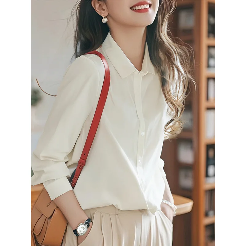 

White Long-sleeved Shirt for Women Spring and Autumn New Temperament Slim Interview Commuter Shirt Professional Top for Women
