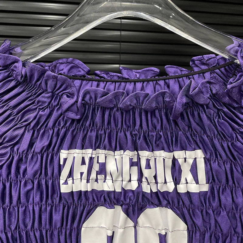 DEAT أزياء المرأة مطوي تي شيرت مطاطي الإناث المتخصصة تصميم إلكتروني طباعة التباين اللون قصيرة الأكمام أعلى الإناث 11A05035