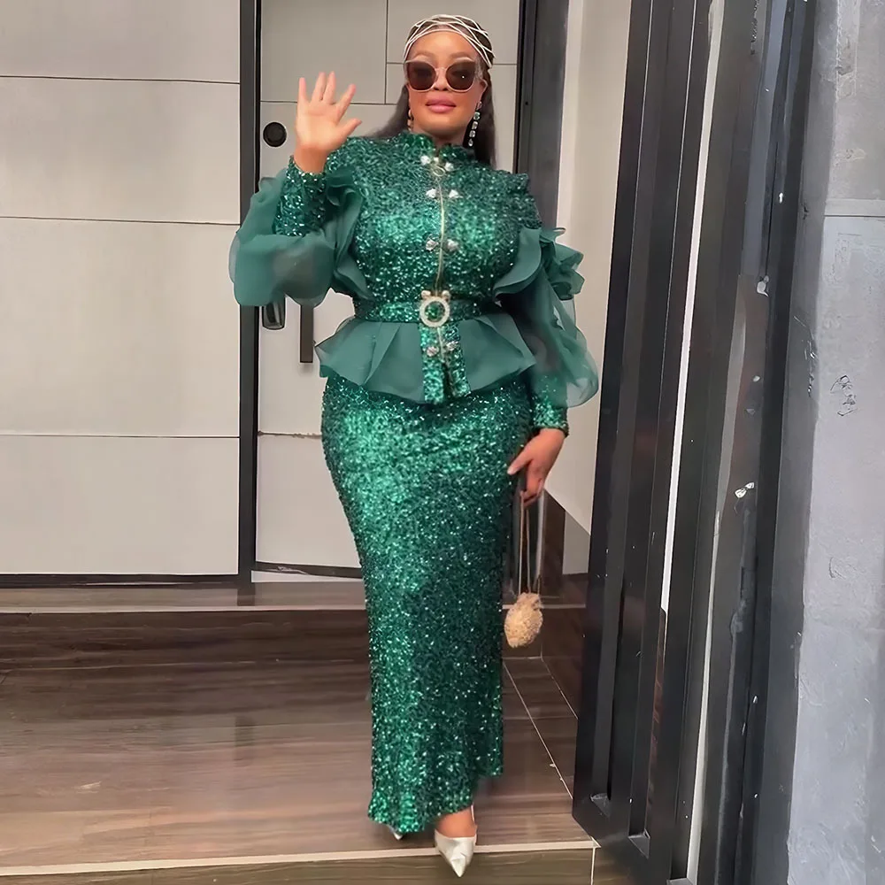 African Clothes for Women 2 PCS Sets Tops And Skirts Suits Dashiki Ankara Christmas Outfits Gown Plus Size Wedding Party Dresses