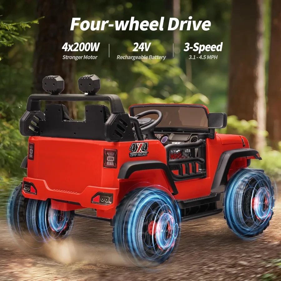 Coche de juguete de 2 plazas, coche eléctrico 4WD de 24 V para 4-8 con control remoto, motores de 4x200 W, capacidad de 150 lb, verde militar