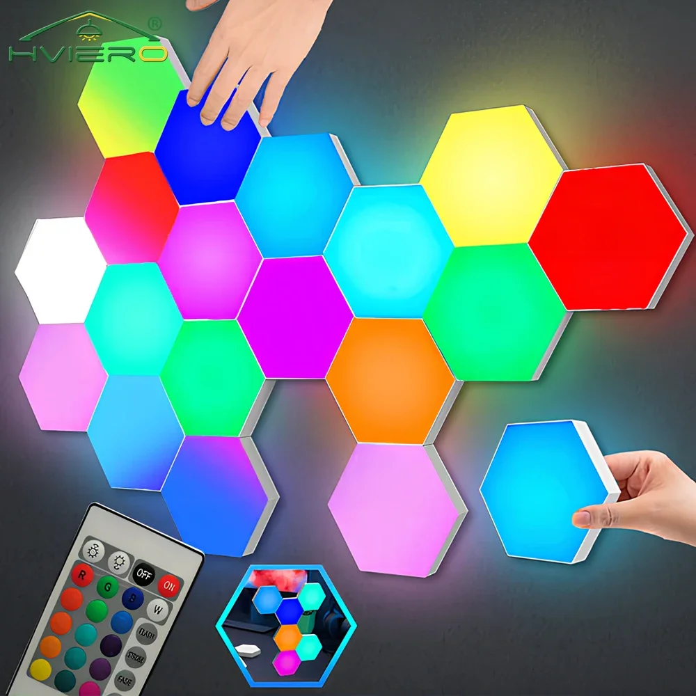 

Home Lamp RGB LED Quantum Wireless Hexagon Touch Sensor Night Light Bedroom Cabinet Decoration Honeycomb Wall Control Colorful