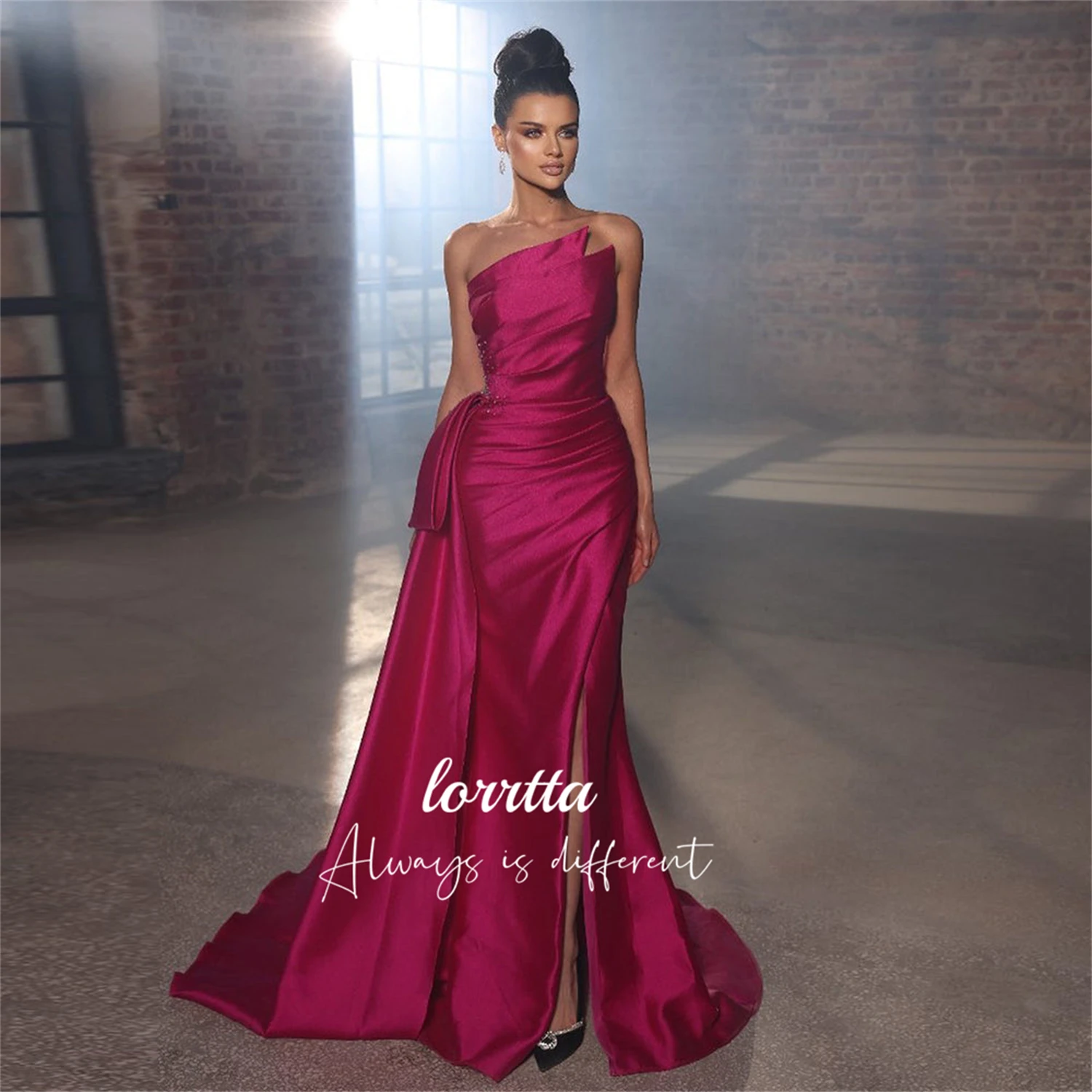 Lorrtta Ball Gown Satin Mermaid Glitter Decoration Evening Dress Rose Red Robe Soiree De Luxe 2024 Prom Dresses Long