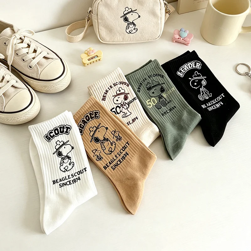 Snoopy Socks Cartoon Mid Calf Cotton Socks Soft High Elastic Breathable Women Hosiery Casual Sports Daily Wear Stockings Gifts