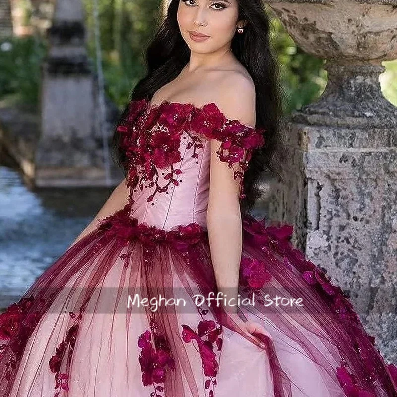 Vestido de quinceañera Floral personalizado, moda de flores 3D, vestido de baile Sexy con hombros descubiertos, vestidos de 15 quinceañera
