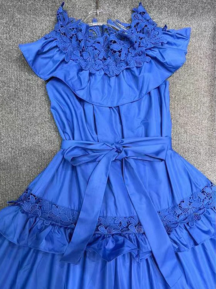 Imagem -04 - Vestido Feminino sem Mangas com Cadarço Retrô de Artesanato Pesado Saia de Pompom Babados de Vários Níveis Moda Verão Novo 2023