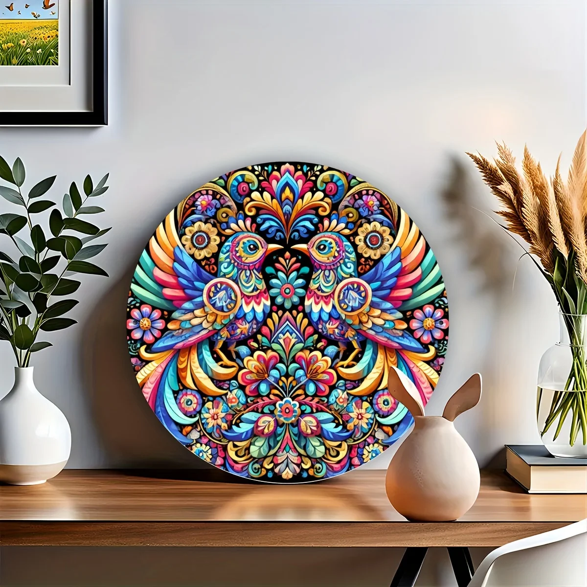 Vibrant Mexican Mandala Aluminum Wall Art - 8x8 Inch Colorful Metal Sign with Intricate Floral Patterns, Perfect for Home, Bar,