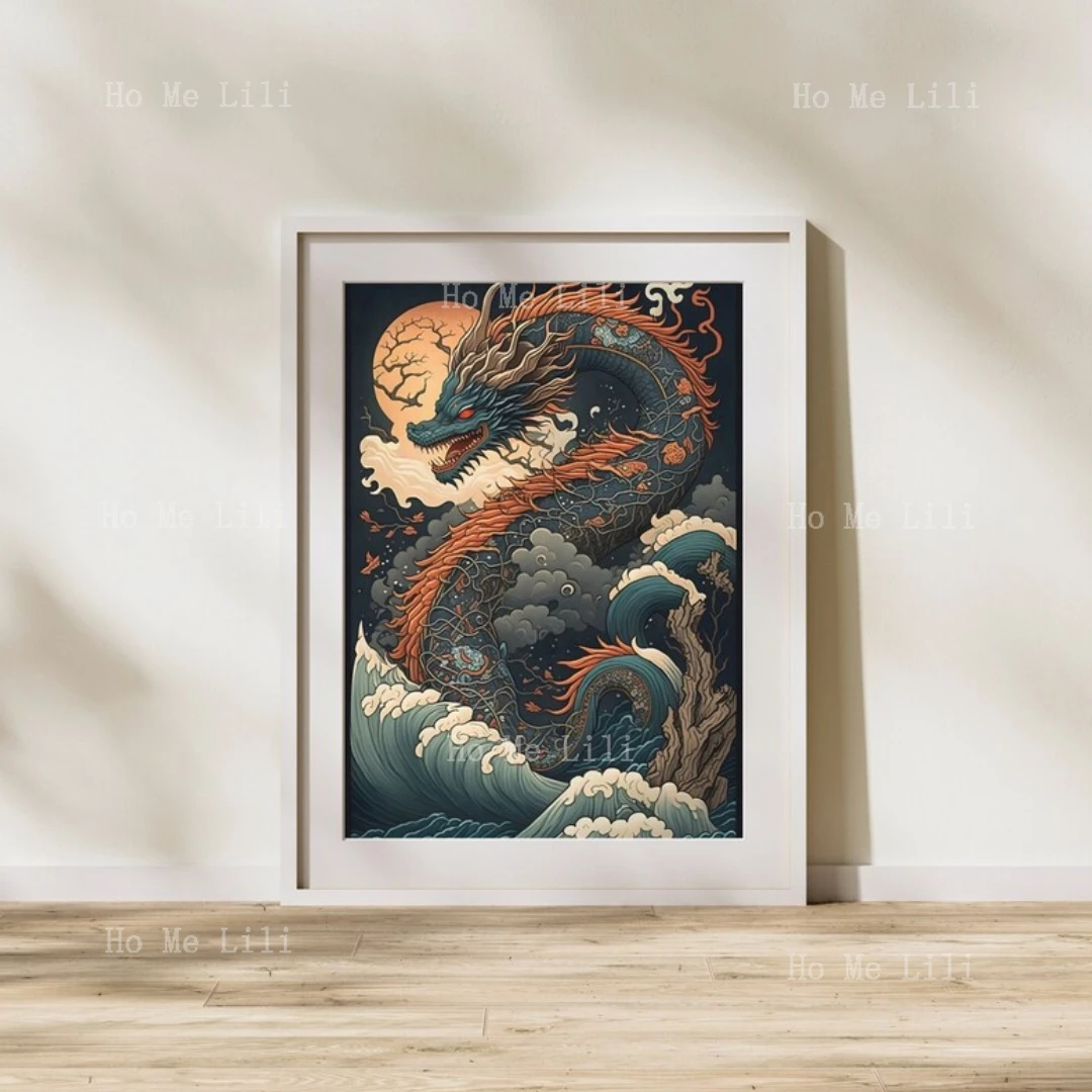 Water Dragon Digital Printing Ukiyo-E Style Japanese Retro Wall Decoration