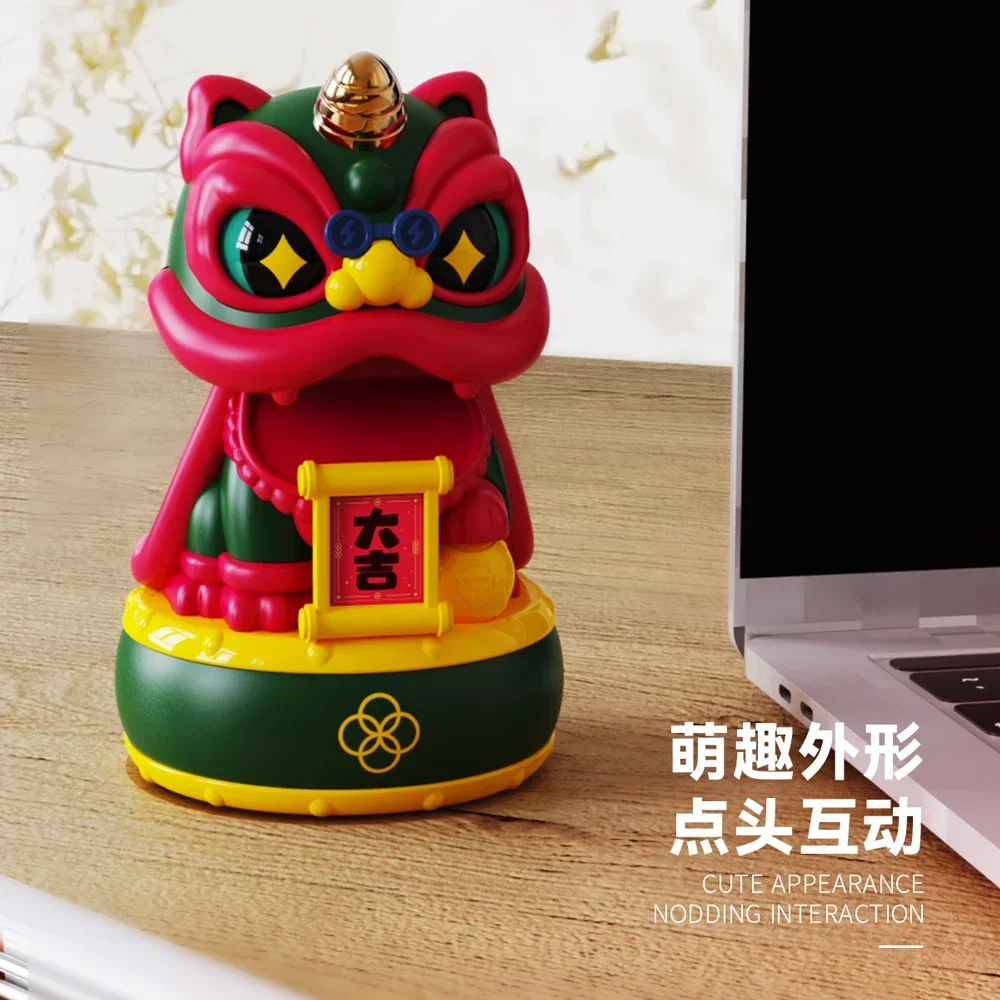 2026 Chinese Art Deco Awaken Lion Statue Resin Solar Toy Sculpture New Year Gifts Car Decoration Mascot Engineering Toy