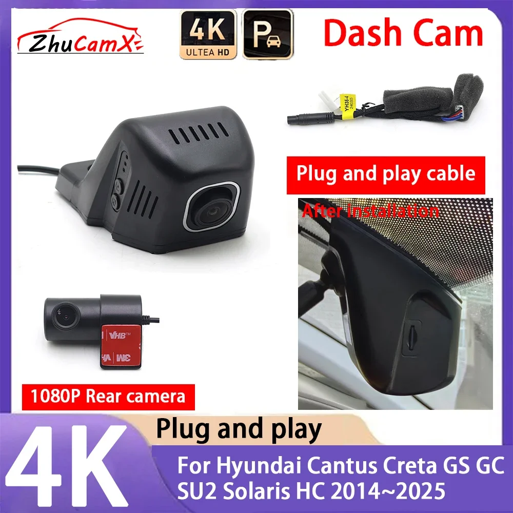 

ZhuCamX 4K 2160P Car Camera Plug and Play UHD Dash Cam Night Vision for Hyundai Cantus Creta GS GC SU2 Solaris HC 2014~2025