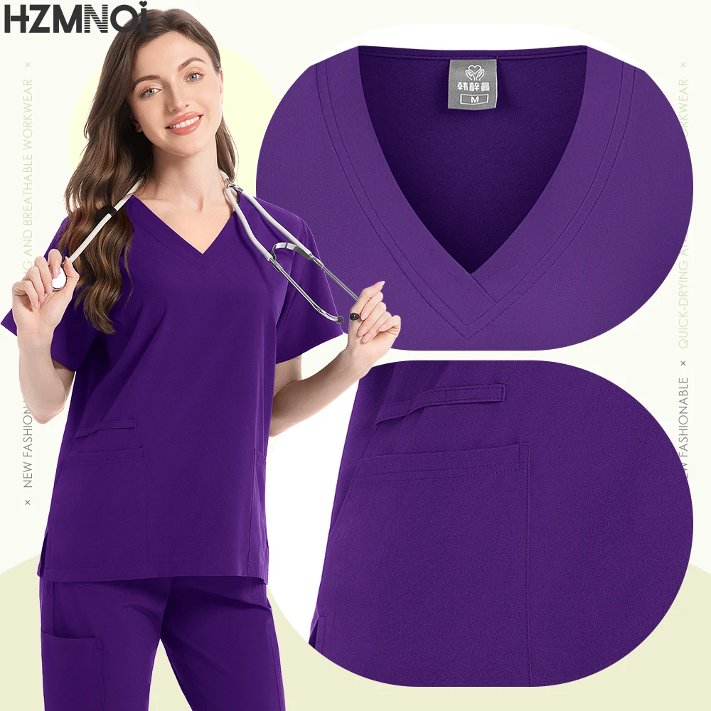 Intensive Care Unit-scrubset voor heren en dames Korte mouwen Top en broek met V-hals Werkkleding voor arts en verpleegkundigen Ziekenhuis