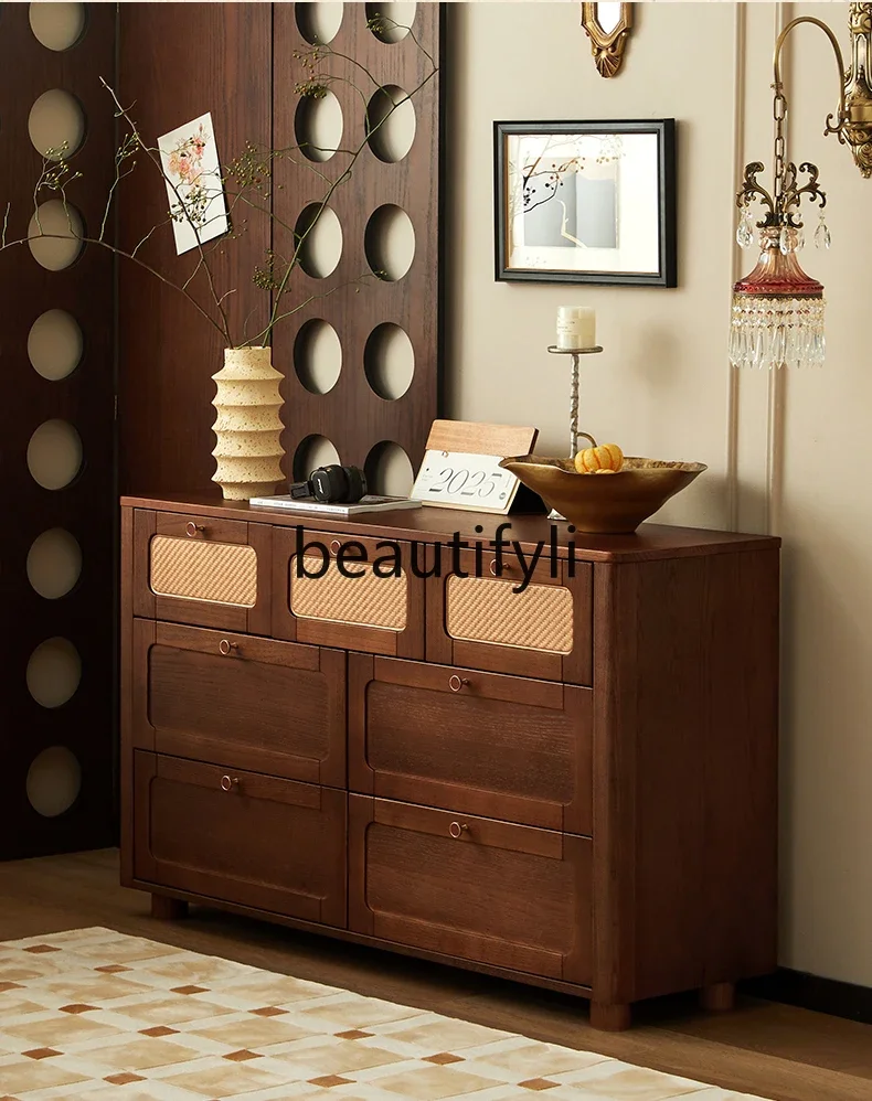 

Medieval style solid wood chest, dining side cabinet, sofa side cabinet, French medieval bedroom, bedside locker, furniture0420