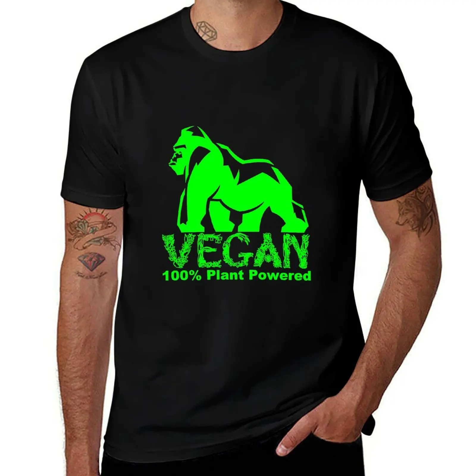 

Футболка VEGAN 100% PLANT POWERED GORILLA, мужские хлопковые футболки с рисунком, мужские футболки с графикой, винтажная футболка