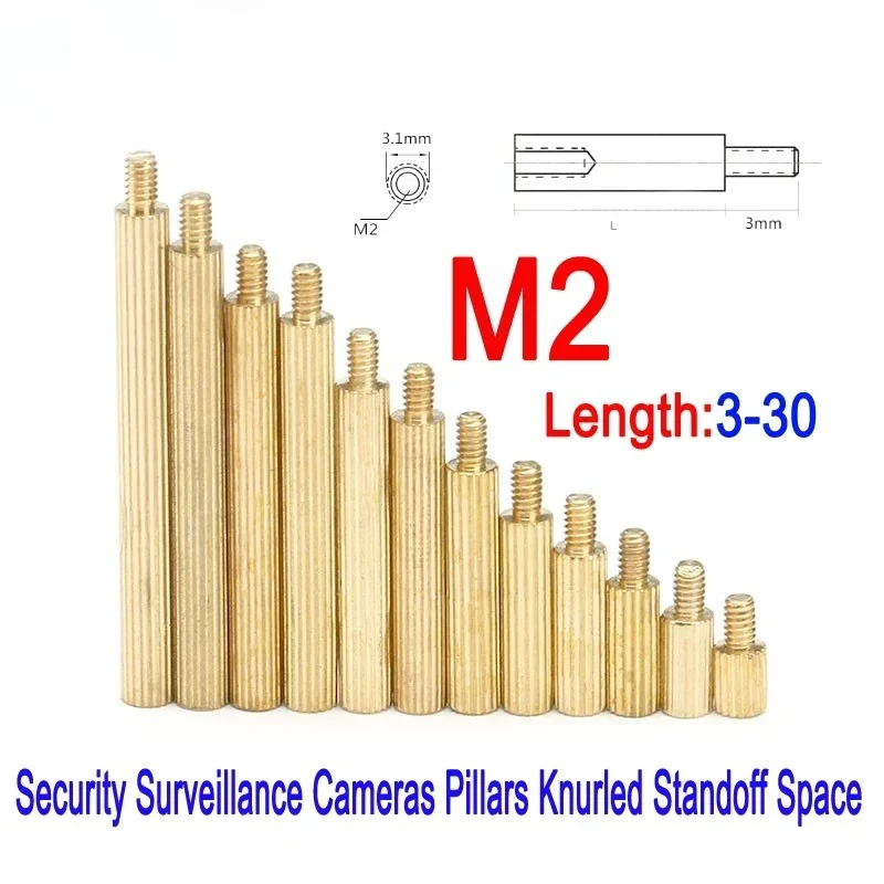 Hongtu 50pcs M2 Male 3mm x Female 3-30 mm Brass Screws Security Surveillance Cameras Pillars Knurled Standoff Space