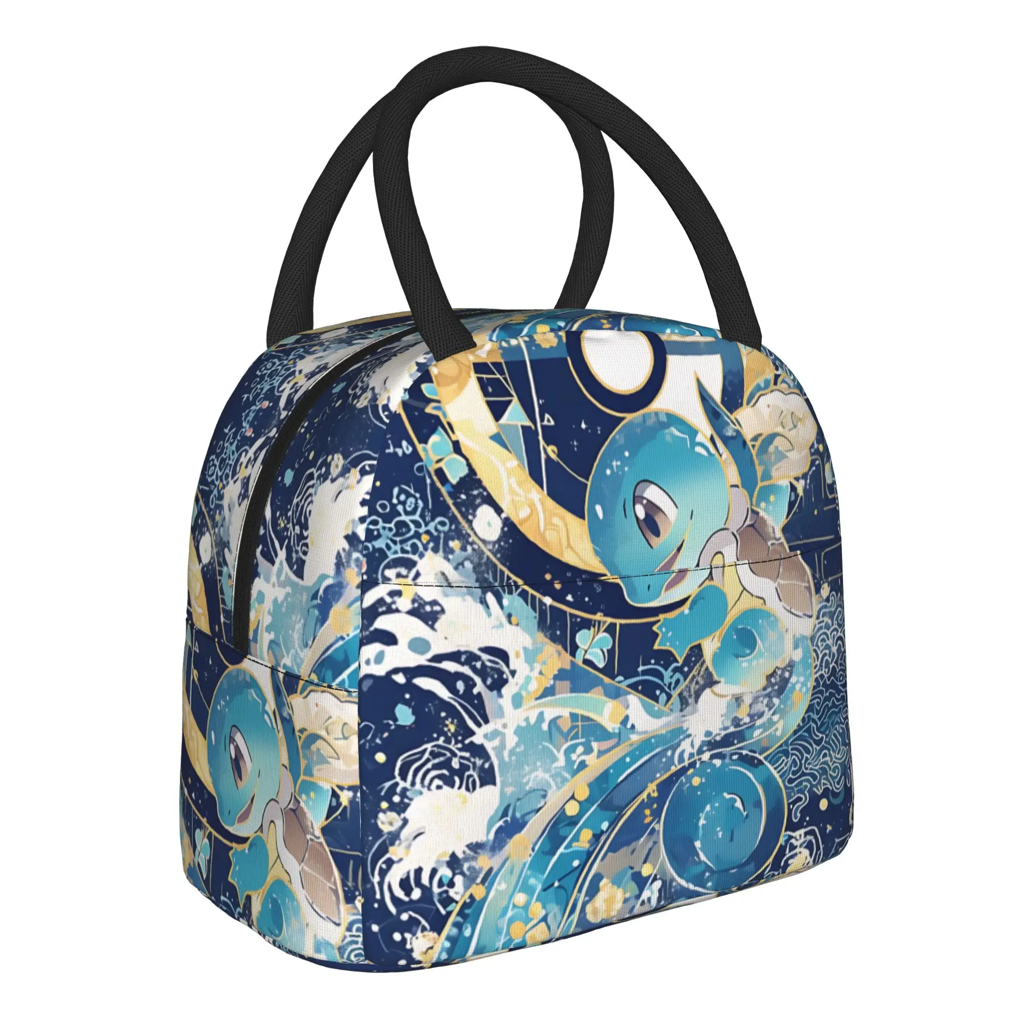 Pokemon Squirtle Water Wave Traditional Handbag Insulated Lunch Bag Meal Pack Rice Bag  bolsa Student Bento Lunch Handbag