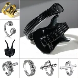 Fashion Rock Finger Punk Rings Personality Music Lovers Black Color Retro Guitar Ring Unisex Men Ring Jewelry