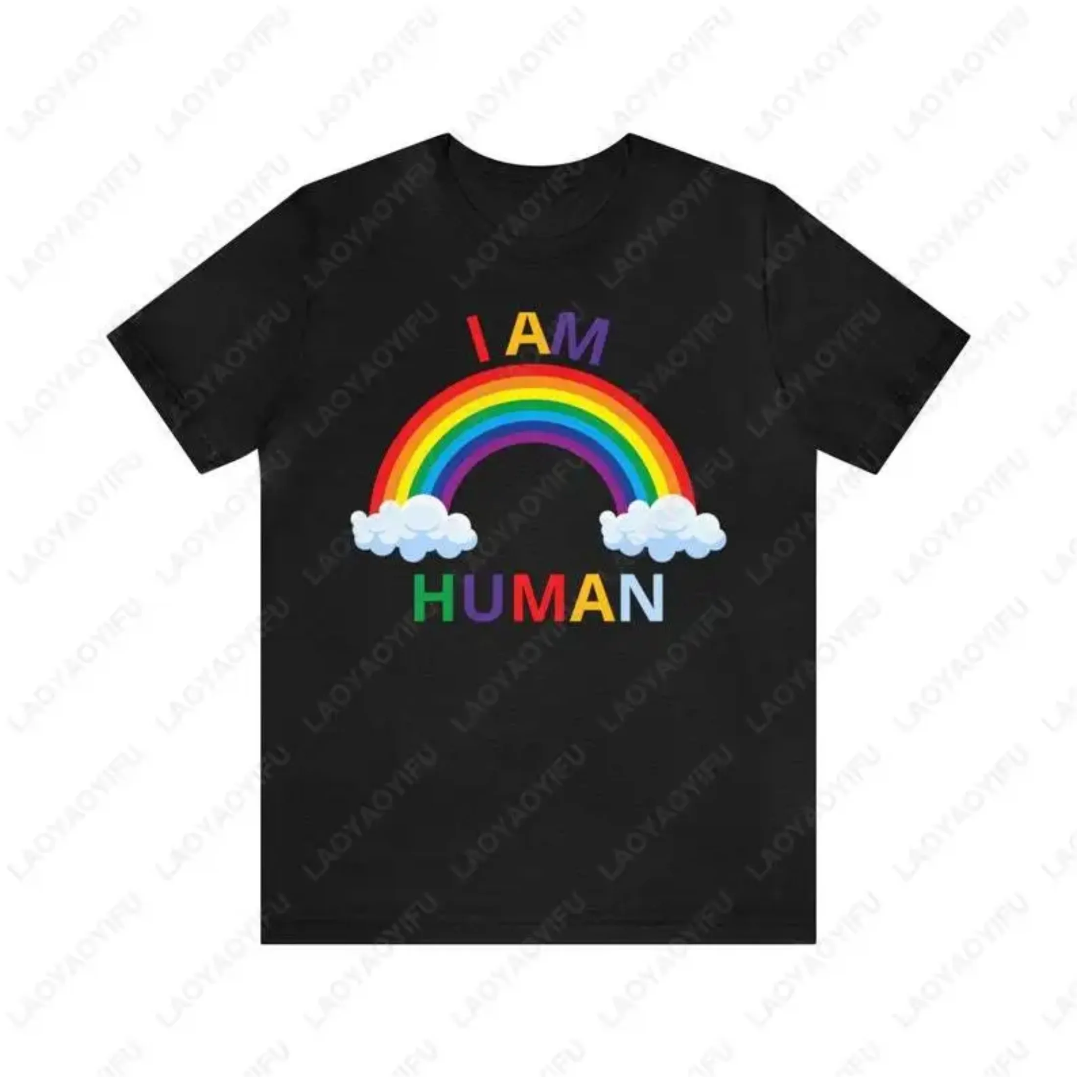 

Футболка с забавным узором I Am Human Rainbow, летние модные повседневные удобные мягкие хлопковые футболки для друзей, идеальные подарочные топы