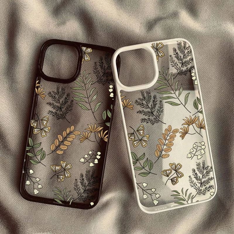 Luxury Leaf Pattern Clear Phone Case for Samsung Galaxy S25 S24 S23 Ultra S22 S21 FE A06 A16 A15 A35 A34 A56 A55 A54 5G Cover