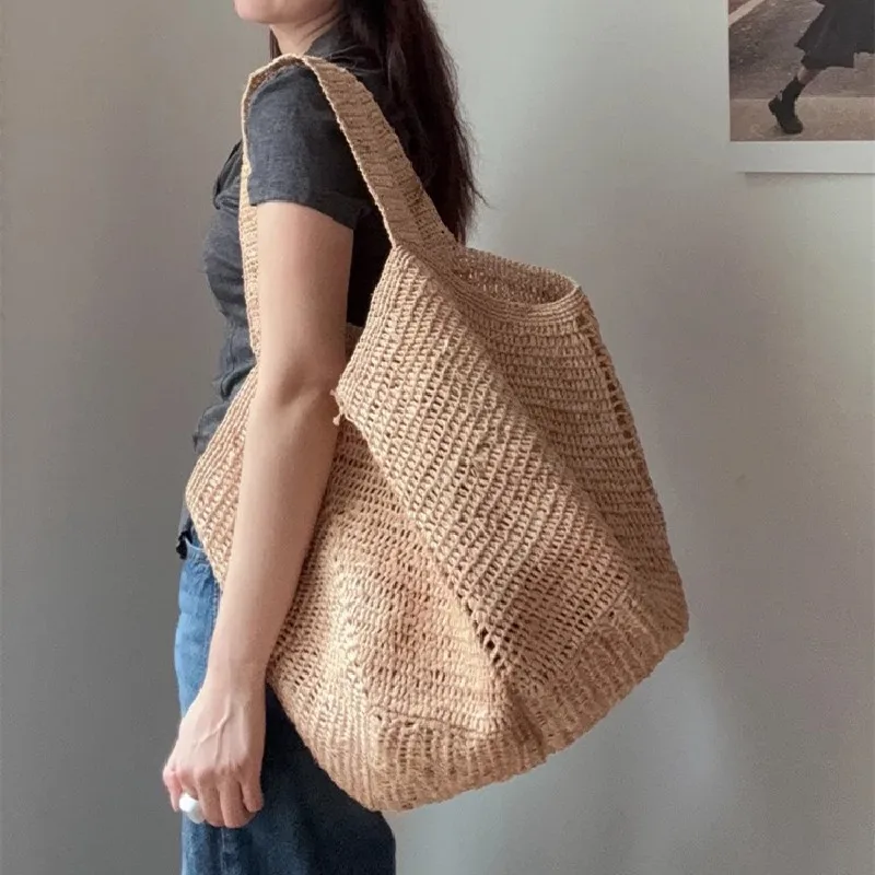 Bohemian Raffia Straw Bag Large Capacity Travel Beach Bags for Women Shoulder Bag Handmade Summer Rattan Bag Purses and Handbags