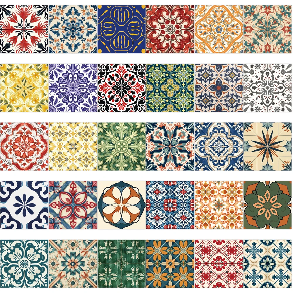 10/30/62pcs Retro Cartoon Tegel Patroon Creatieve Stickers Esthetische Art Decals Graffiti Plakboek Telefoon Waterdichte Sticker decor