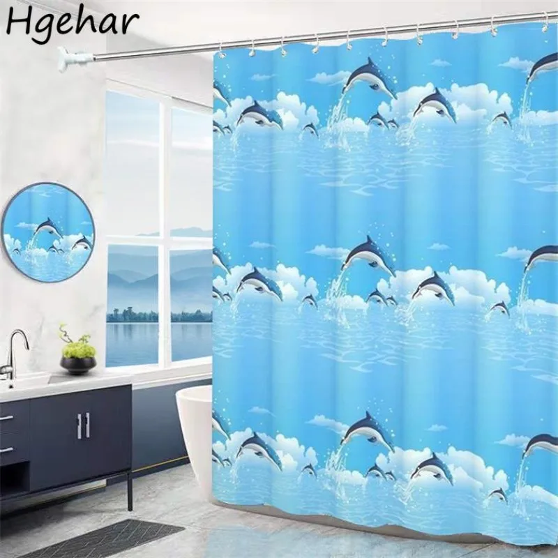 Shower Curtains with Hooks Household Fashion Modern Bathroom Decoration Water-proof Mould-proof Bath Curtain Washable Home Daily