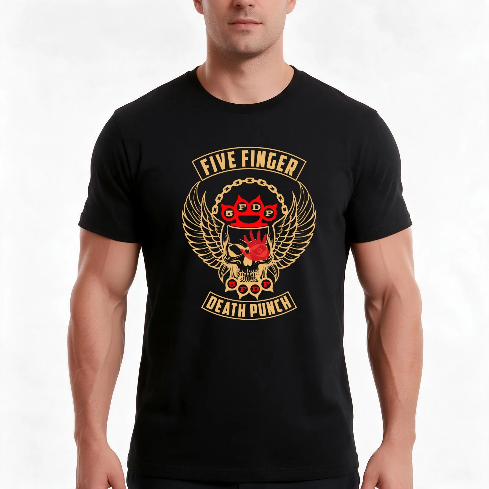 Five Finger 5FDP T-Shirt, Summer Casual Cotton Tee, Oversized Streetwear Tops, Vintage Graphic Print, Loose Fit Short Sleeve