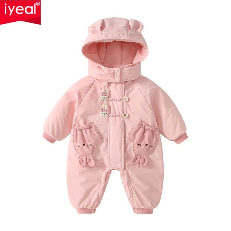 

IYEAL детские зимние комбинезоны для новорожденных девочек, одежда для малышей, комбинезон с маленьким кроликом, теплая верхняя одежда, одежда для младенцев