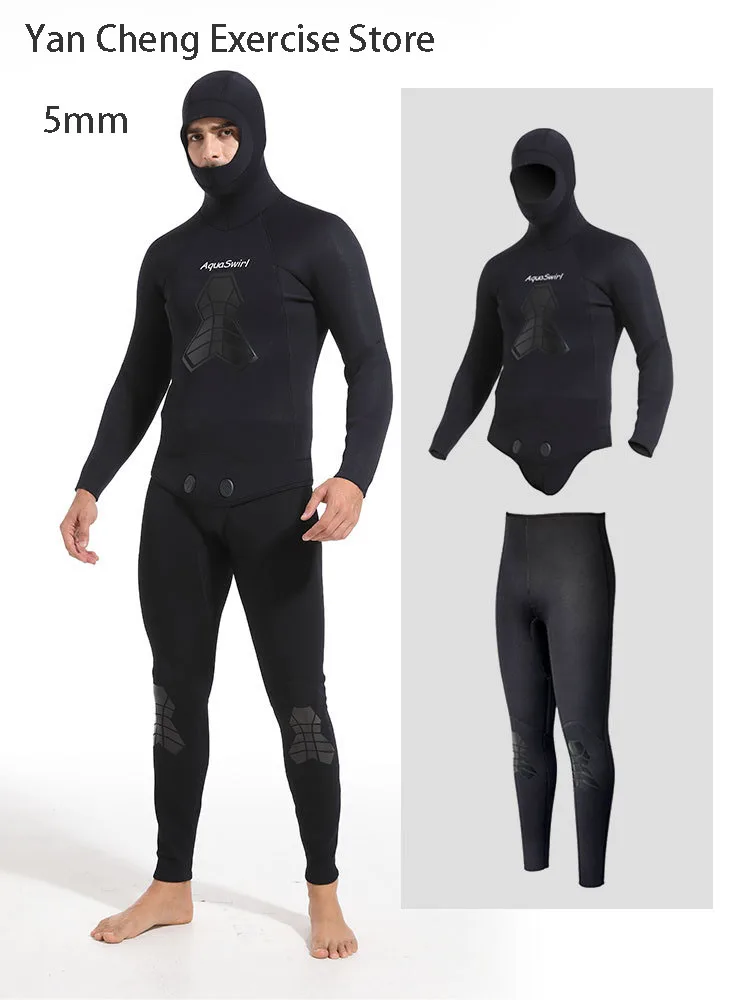 

Thicken Men's 5mm Split Wetsuit Keep Warm Neoprene Two-pieces Diving Spearfishing Hunting Suit Long Sleeve Hooded Clothes