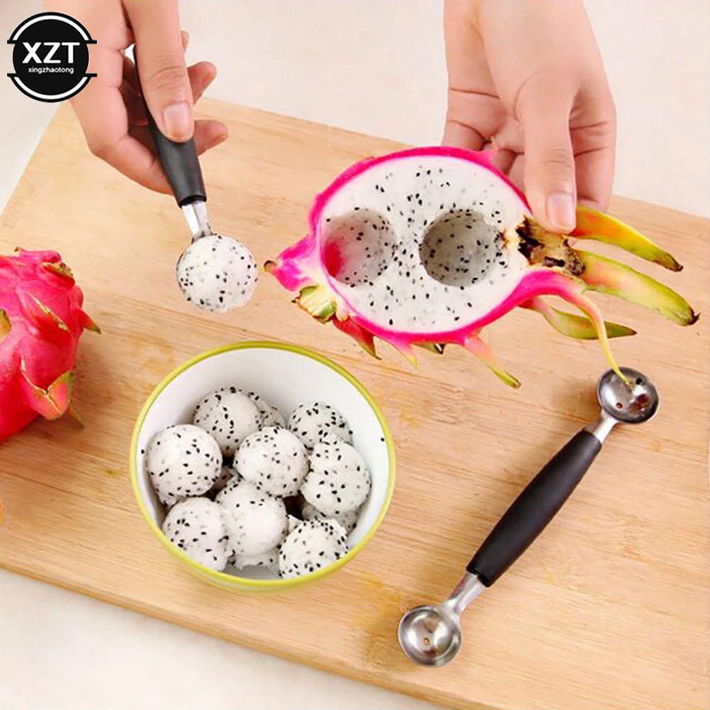 2in1 Dual-head Fruit Ball Carving Knife Kiwi Fruit Waterlemon Scoop Melon Digger Fruit Jar Mashed Potato Baller Ice Cream Spoon