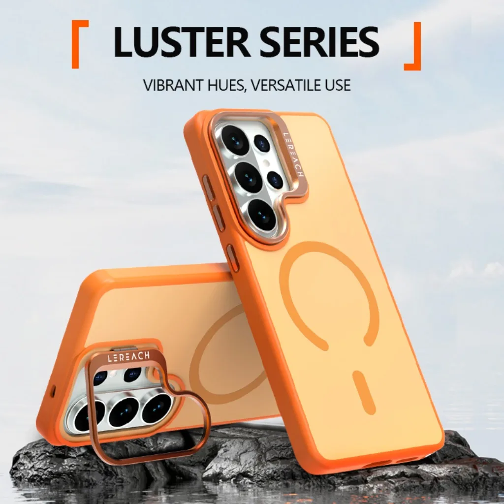 

For MagSafe Magnetic Phone Case For Samsung Galaxy S26 Plus S25 FE S24 Ultra Cover with Adjustable Metal Camera Frame Kickstand