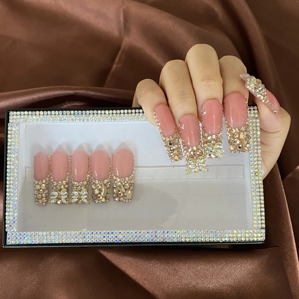 Ballerina Glossy Bling Nails Press On 100% Handmade Acrylic Nails Artificial Full Cover Designed 10PCS Press on Nails