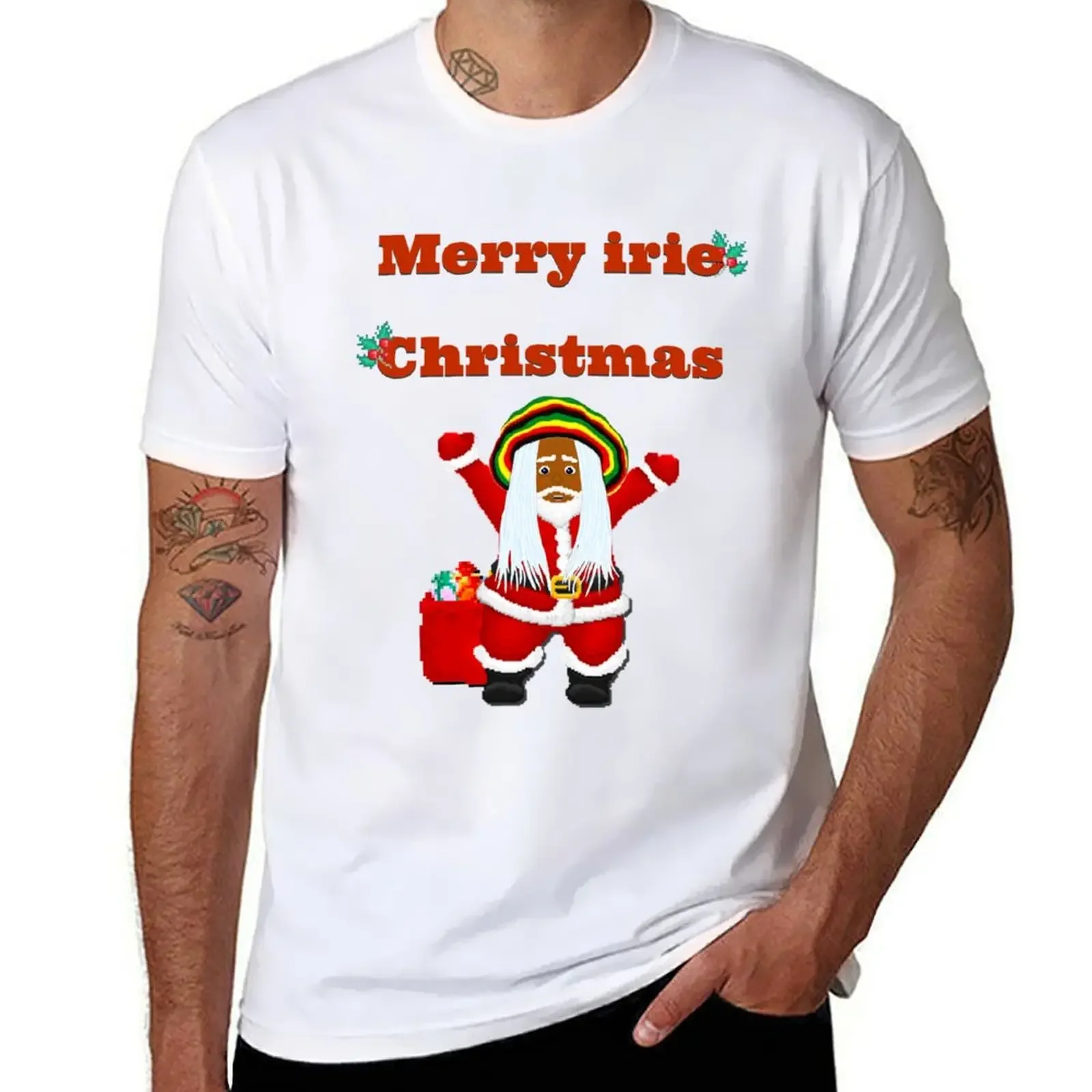 Rastafari Merry Irie Christmas T-Shirt for a boy kawaii clothes men t shirt manga vintage anime clothes harajuku men's t-shirts