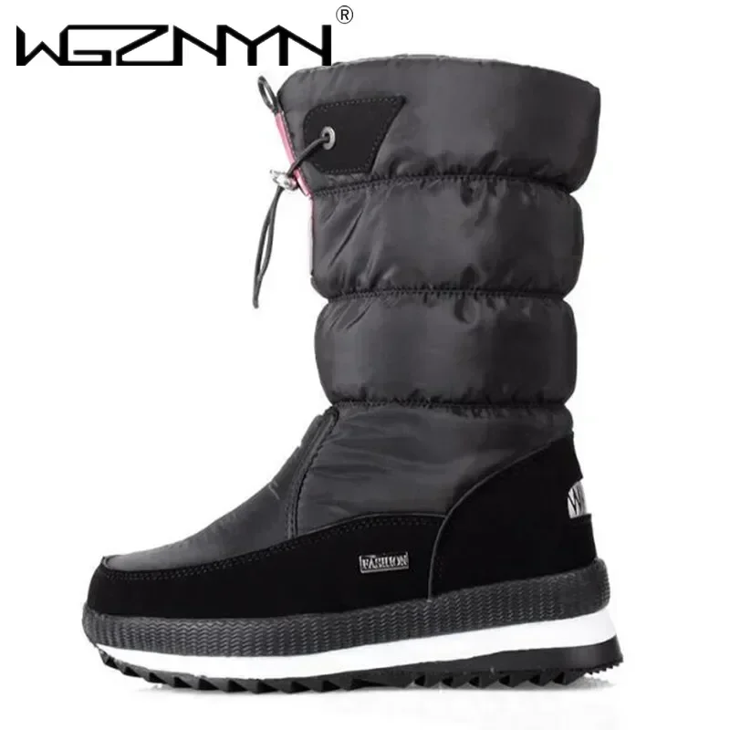 الفاخرة الأبيض النساء أحذية الشتاء أحذية دافئة أفخم منتصف العجل الأحذية مطاط مقاوم للمياه عدم الانزلاق منصة حذاء الثلوج الإناث حجم كبير
