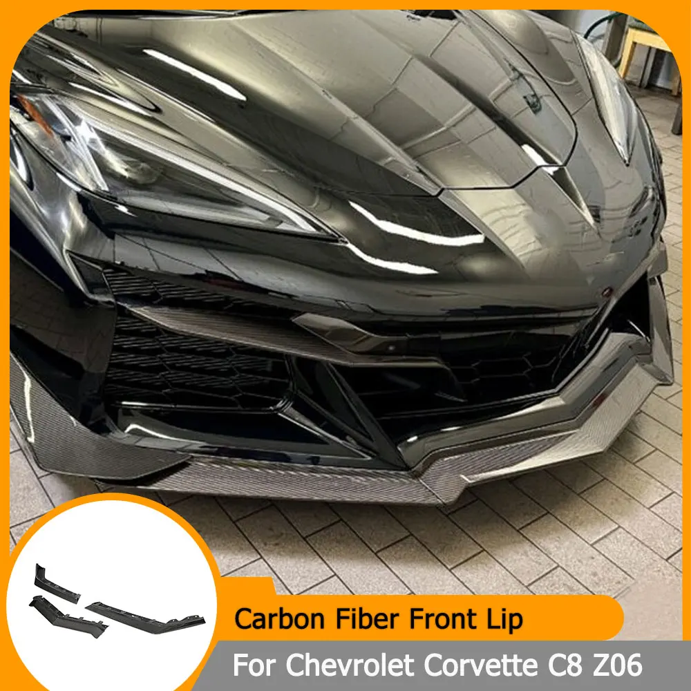 

3PCS Carbon Fiber Front Bumper Lip Spoiler for Chevrolet Corvette C8 Z06 2 Door 2023-2025 Front Lip Chin Apron Splitters