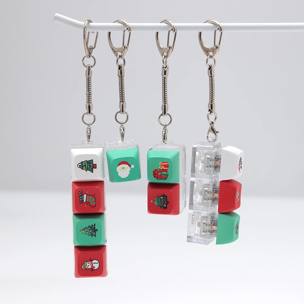 Christmas Keycap Key Chains Pressable Mechanical Keyboard Fidget Toy Santa Tree Snowman Bag Charm Gift for Women Girls