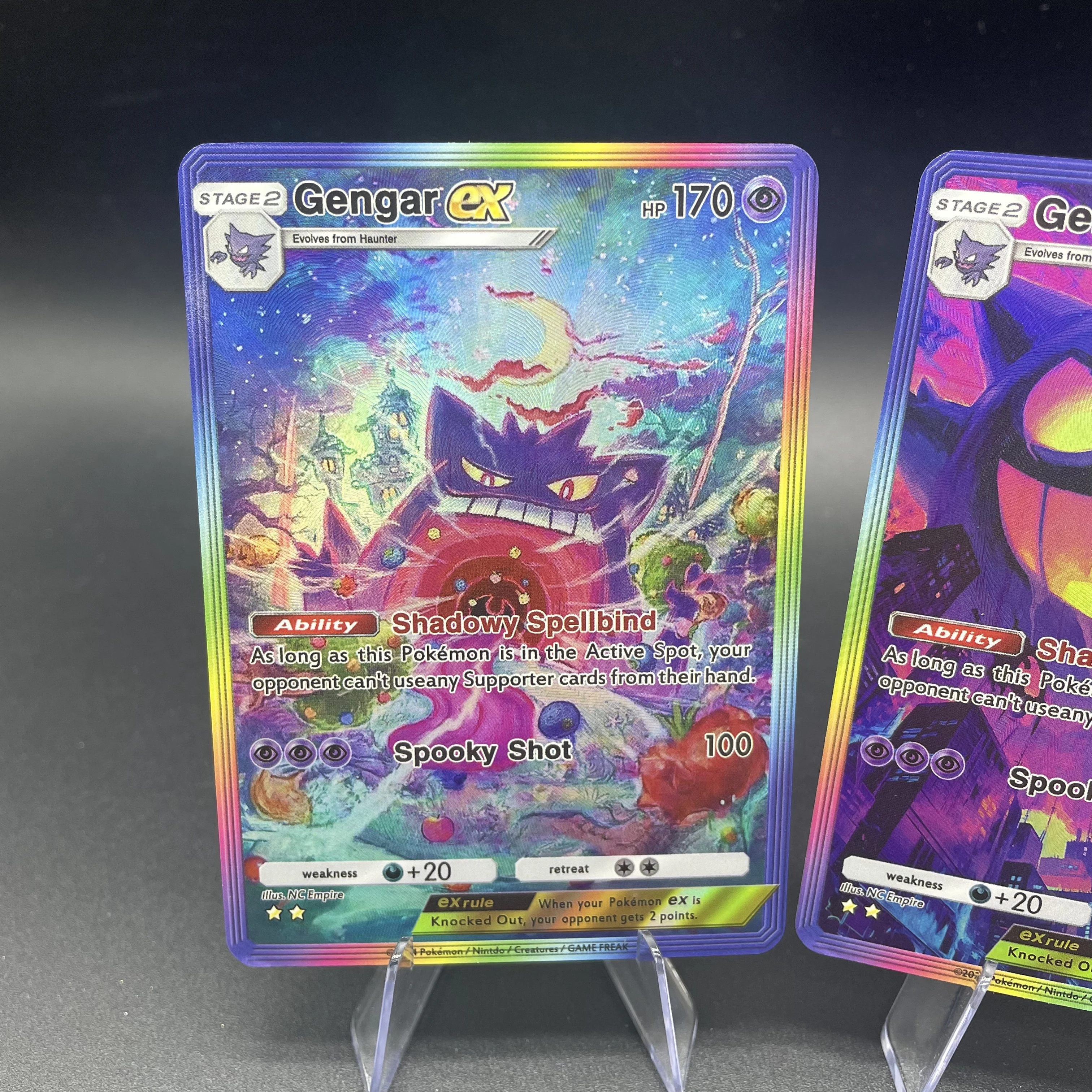 مجموعة بطاقات Ptcg Gengar Ex Holo - 3 قطع من بطاقات مجموعة ثلاثية الأبعاد ملونة عالية الجودة من ألعاب الرسوم المتحركة هدية للحفلات